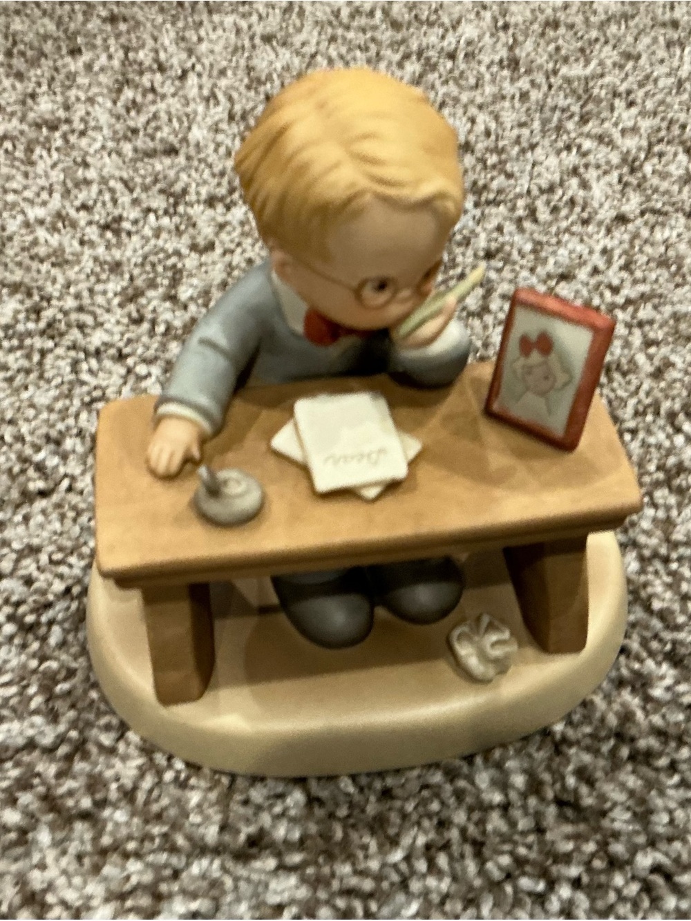 Enesco Porcelain Schoolboy Figurine in Beige, Brown and Blue
